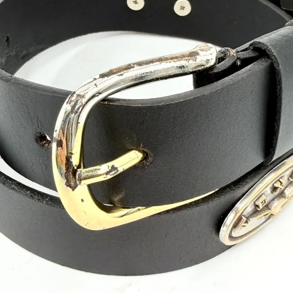 Vintage Y2k Enmon Kids Black Genuine Leather Texas Medallion Belt